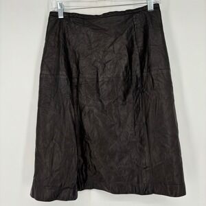 'S MaxMara Leather Midi Skirt Sz US‎ 8 Black Made in Italy Paneled A-Line